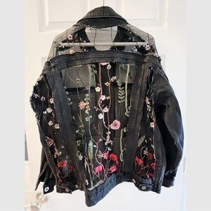 Black Denim Jacket with Floral Embroidery